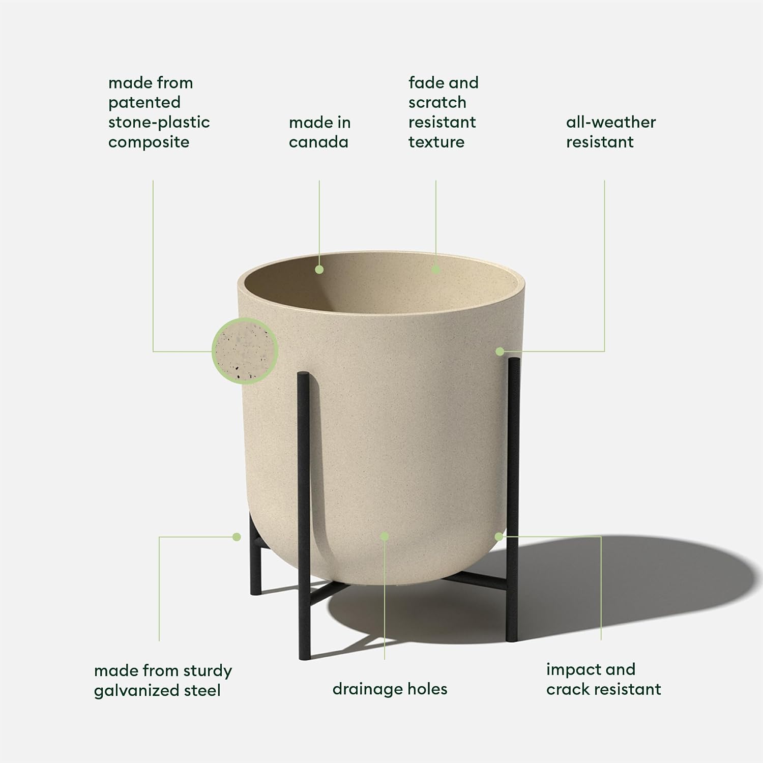 Veradek Mason Series Raised Lima Planter - Round Planter with Stand | Made From a Durable Plastic-Stone Composite &