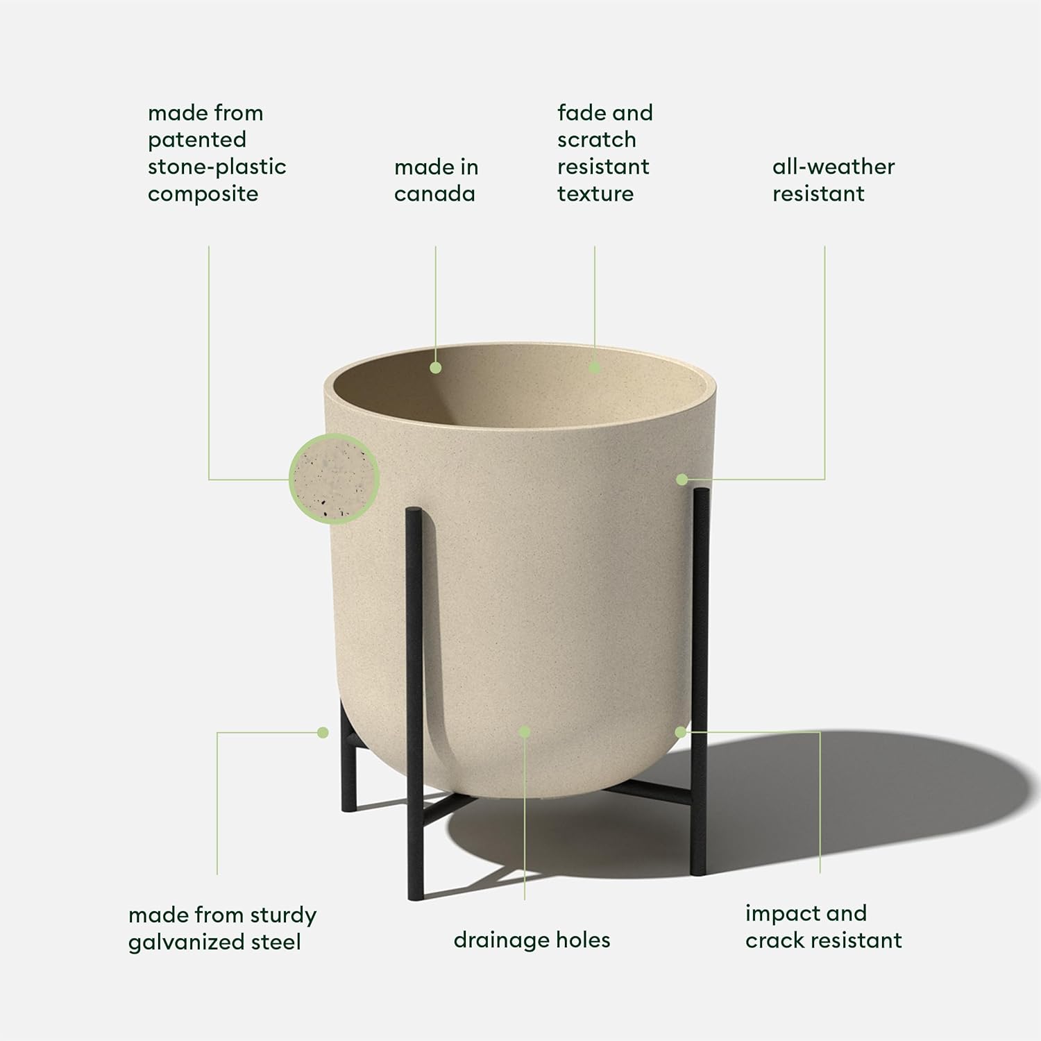 Veradek Mason Series Raised Lima Planter - Round Planter with Stand | Made From a Durable Plastic-Stone Composite &