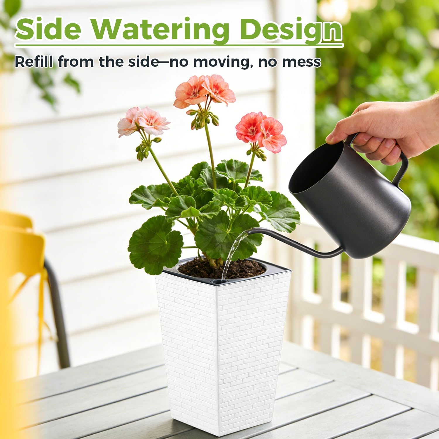 Self Watering Pots for Indoor Plants, 2 Pack Flower Pots Self Watering Planter 10.7" x 6.9" Plastic Pots African Violet