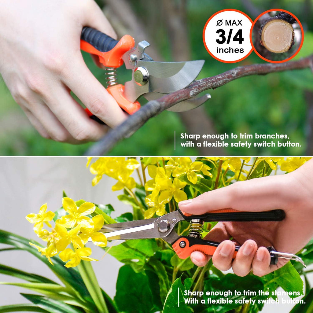 9 Piece Garden Tool Set | Heavy Duty Stainless Steel, Ergonomic Non-Slip Rubber Handles, Pruning Shears, Trowel, 600D