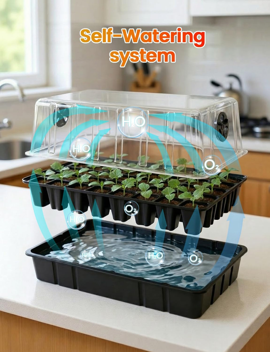 MetryGrow 48W Full Spectrum LED Grow Light Seed Starter Kit, 80-Cell Tray with 30W Heating Mat & Adjustable Dome
