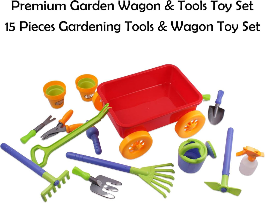 Dimple Red Garden Wagon & Tools Toy Set, 15 Pc Kids Gardening Play Set | Kids Gardening Tools, Premium Wagon Toy Set
