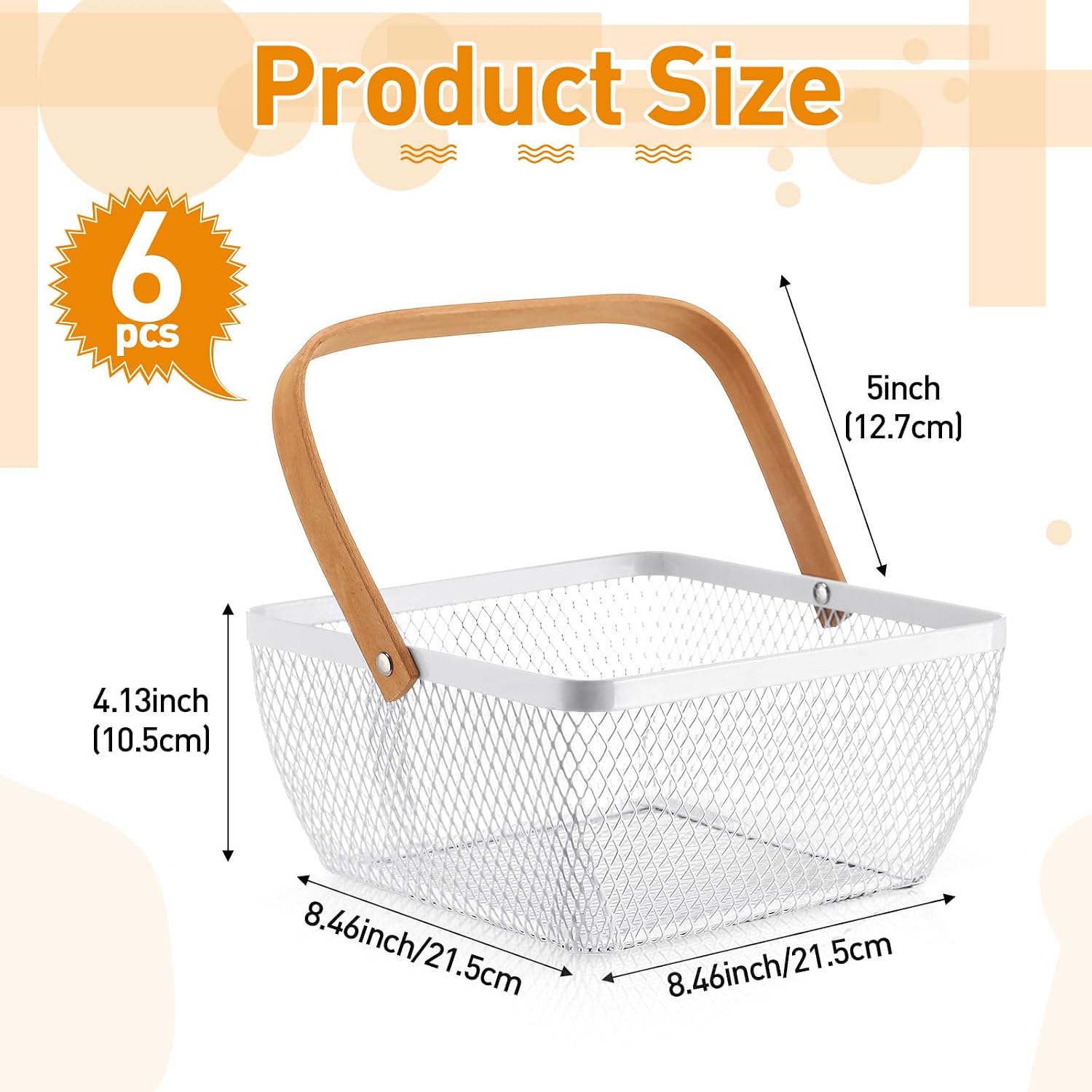 6 Pcs Metal Mesh Steel Basket with Handle Small Shopping Baskets Square Wire Harvest Storage for Kitchen Storage Garden