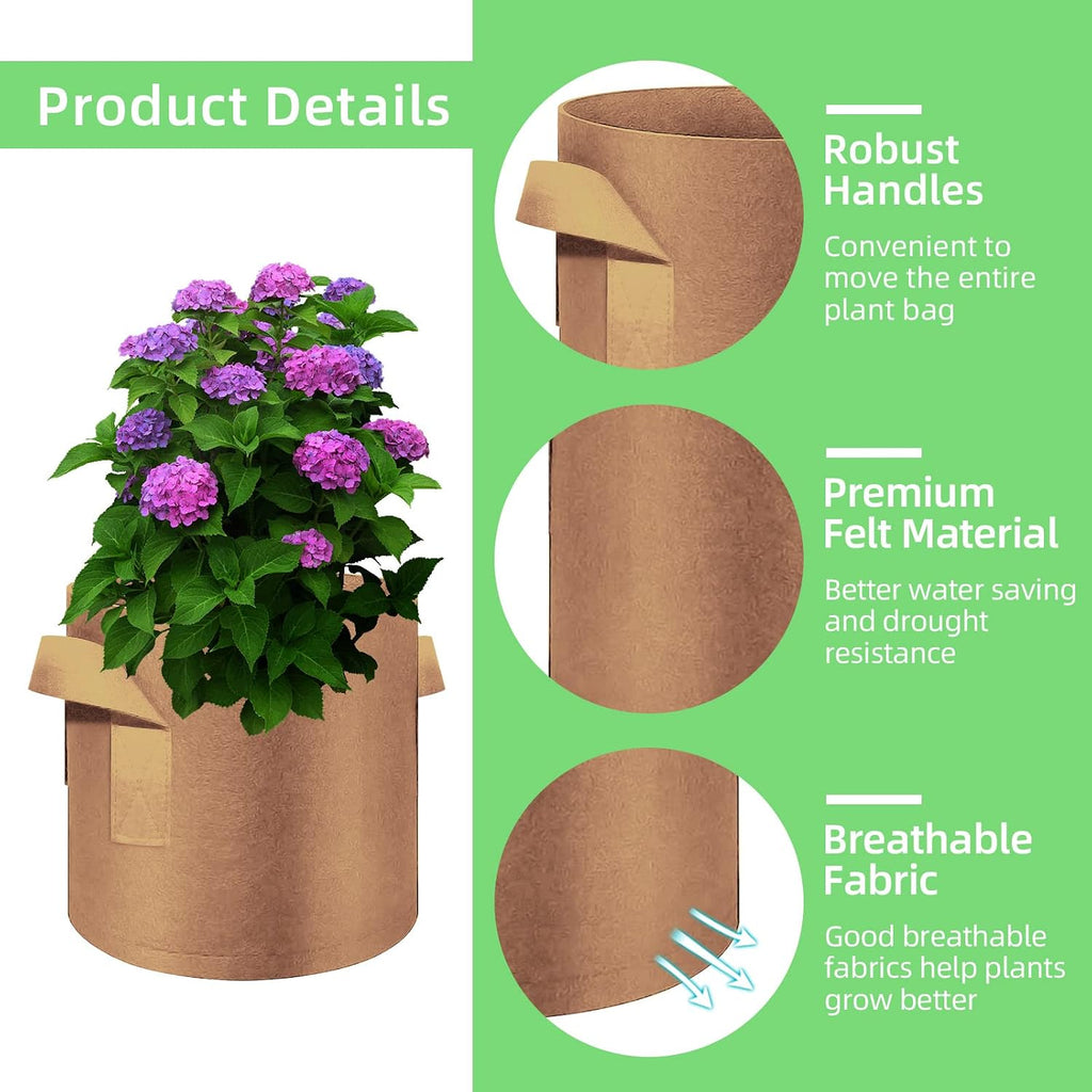 10 Gallon Garden Grow Bags, 30 Pack 10 Gal Planter Bags Fabric Pot, Nonwoven Grow Pots Heavy Duty Aeration Fabric Pots