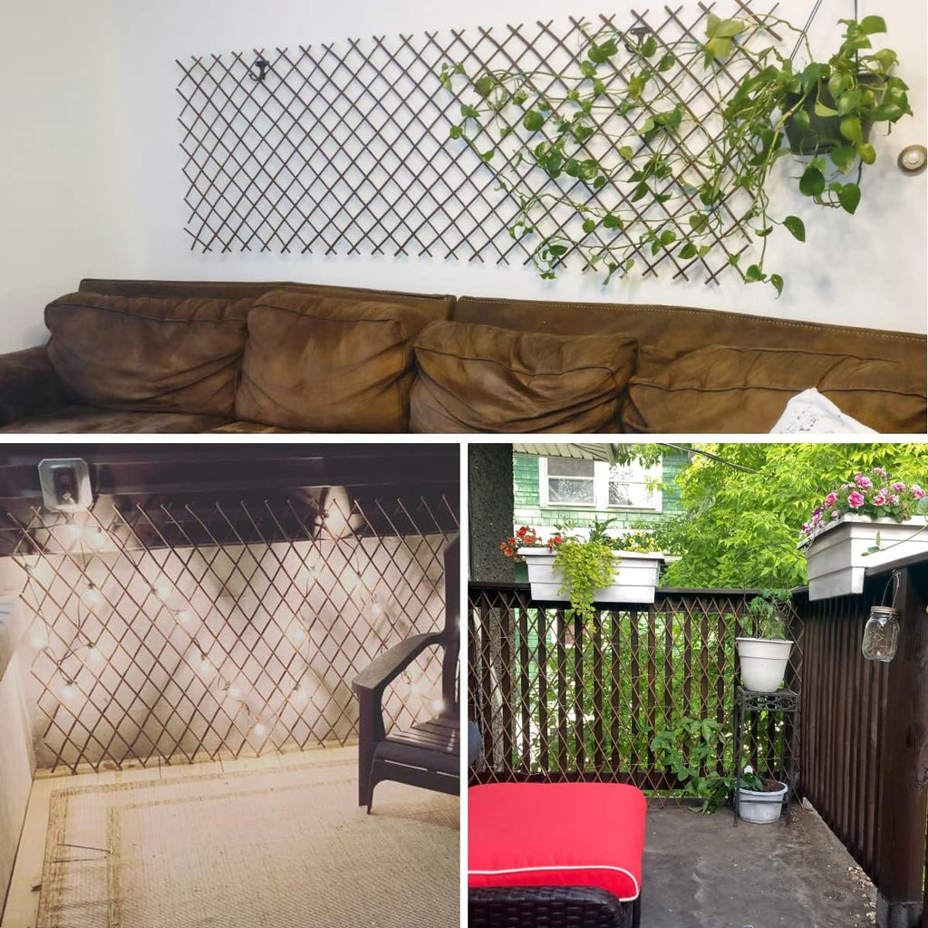 Expandable Willow Lattice Fence Panel Plant Support Garden Trellis for Climbing Vine Ivy Rose Cucumbers Clematis