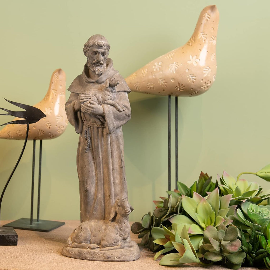 Newman House Studio Vintage St Francis Garden Statue - 15.2 Inch Resin Patron of Animal Figurine Saint Francis