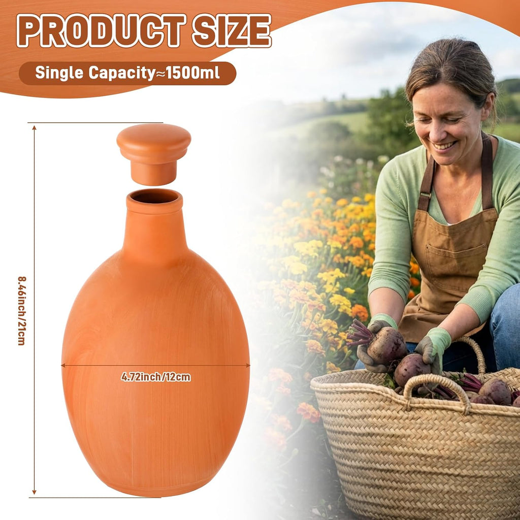 2 Pcs Large Terracotta Watering Pots 50 oz Ollas Self-Watering Pots Terracotta Watering Globes with Lid Plant
