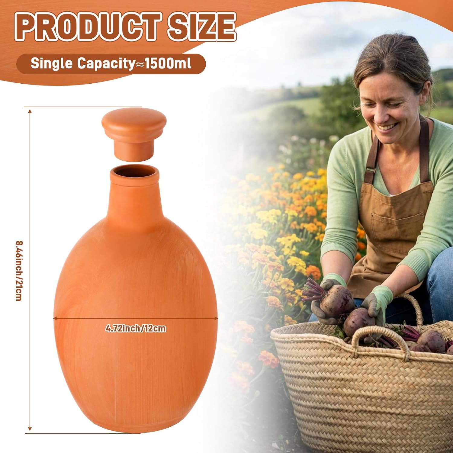 2 Pcs Large Terracotta Watering Pots 50 oz Ollas Self-Watering Pots Terracotta Watering Globes with Lid Plant