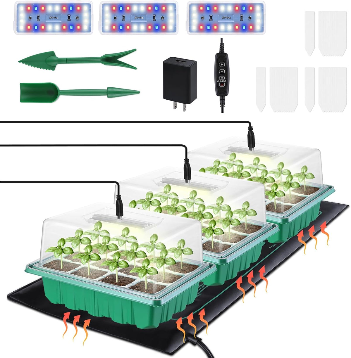 5-Pack Seed Starter Tray with Grow Light (Value Pack), 60 Cells, Friendly Seed Starter Kit for Beginners, Adjustable Brightness & Timing, Easy-to-Use Gardening Set for Seeds Germination