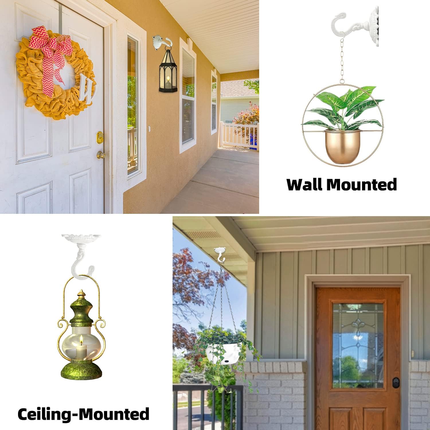 Sungmor Heavy Duty Ceiling Hooks for Hanging Plants, 3PC White 3.5x3.9Inch Large Cast Iron Ceiling Hooks, Antique