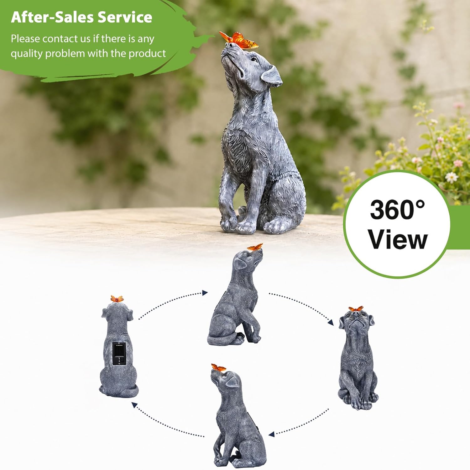 Dog Statue with Solar Butterfly Garden Decor | Ideal gifts for mom, dad or birthdays, beautifully crafted outdoor