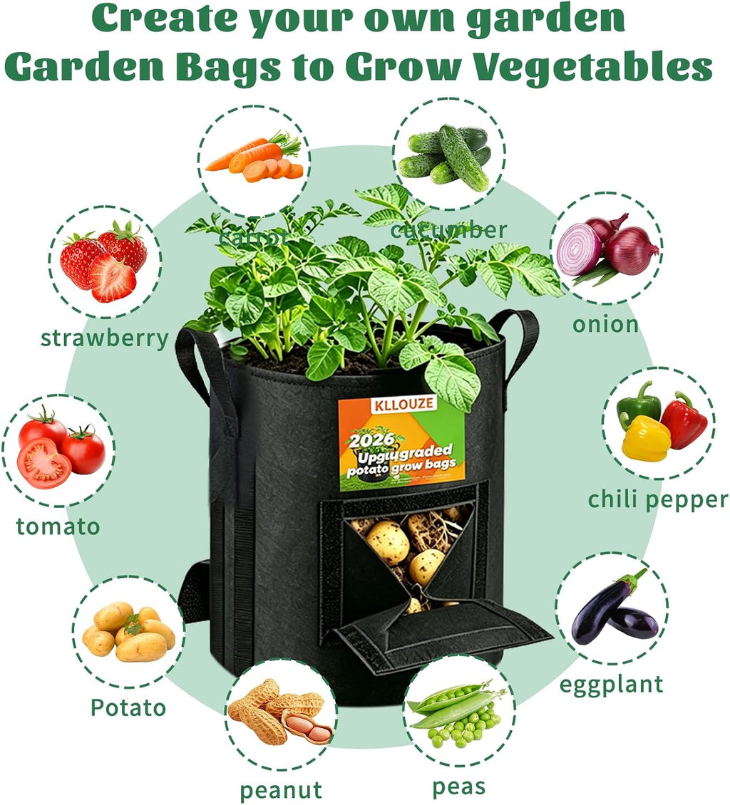Potato Grow Bags 15 Gallon with Harvest & Visible Window (4, Black, 15 Gallon)