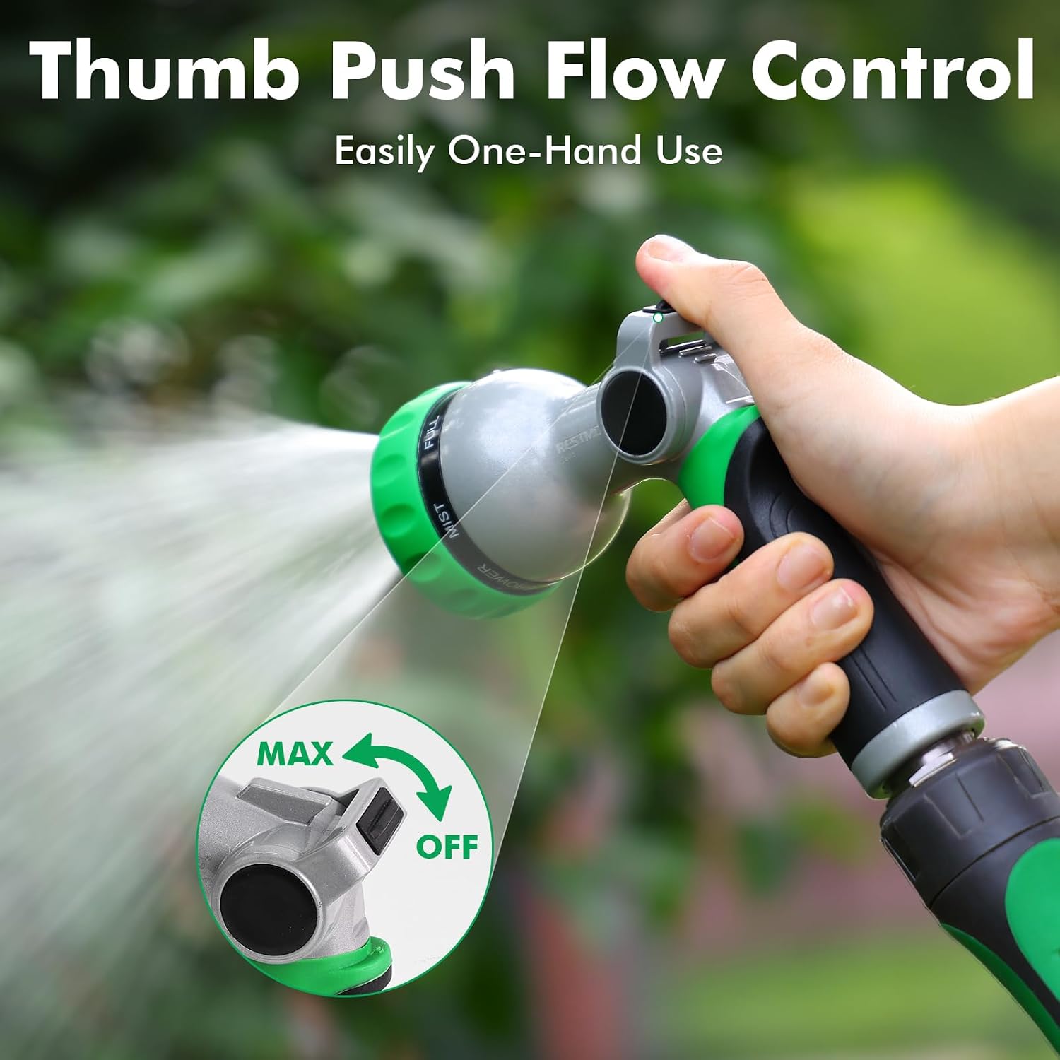 RESTMO Water Hose Nozzle, Metal Garden Sprayer, Medium Duty, Leak-proof | Compact Design, 7 Adjustable Spray Patterns