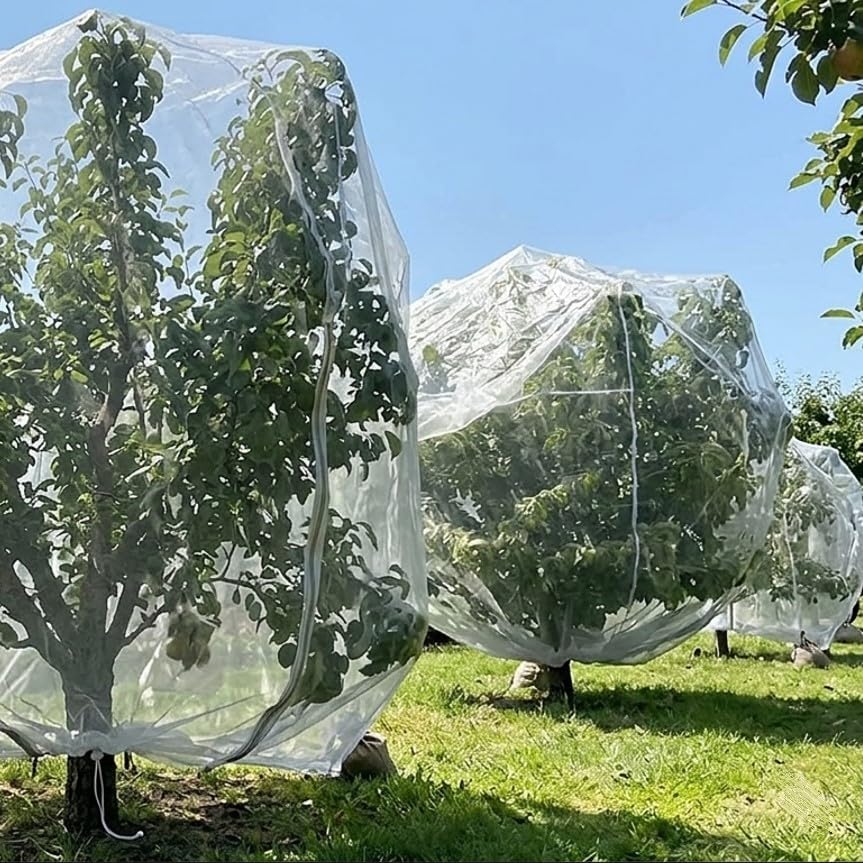 2Pack 15×15FtExtra Large Fruit Tree Netting with Drawstring & Zipper - Reusable Plant Protection Bag, Heavy Duty PE