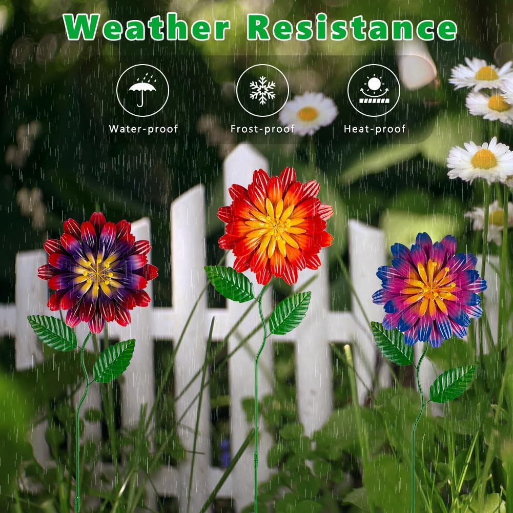 Metal Flowers for Outside,3 Pack Decorative Garden Stakes | Metal Spring Decor,Waterproof Metal Yard Art for