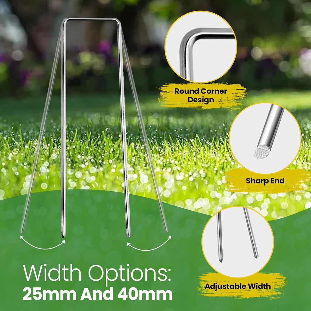 Landscape Staples Galvanized 8 Inch 120 Pcs, Metal Garden Stakes 1.6 Inch, Garden Staples for Lawn 11 Gauge