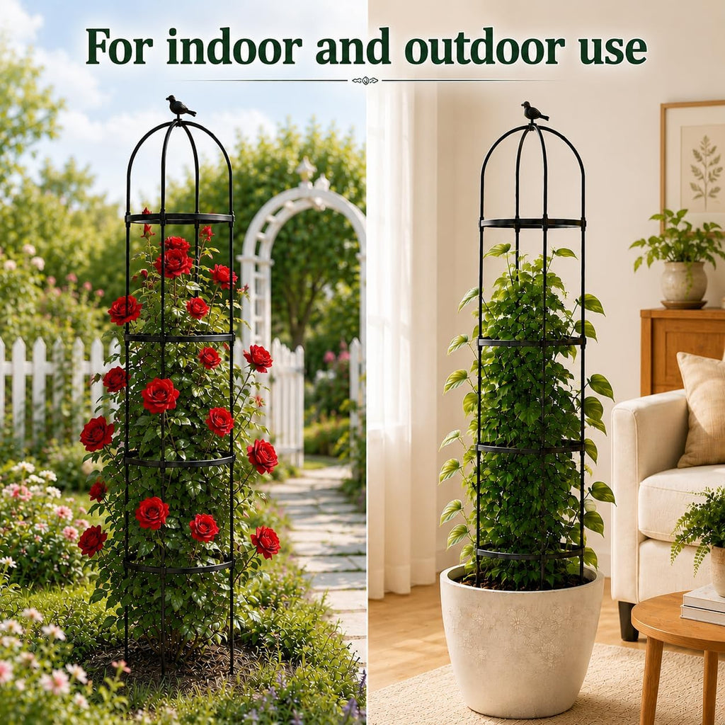 Garden Obelisk Trellis for Climbing Plants,6.3 ft, Black, 2PC | Outdoor Rose Trellis, Indoor Support for Potted Light