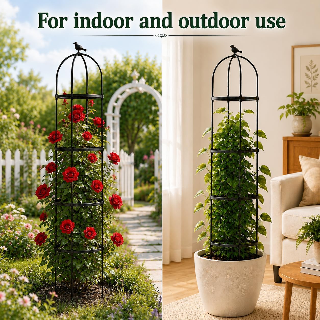 Garden Obelisk Trellis for Climbing Plants,6.3 ft, Black, 2PC | Outdoor Rose Trellis, Indoor Support for Potted Light