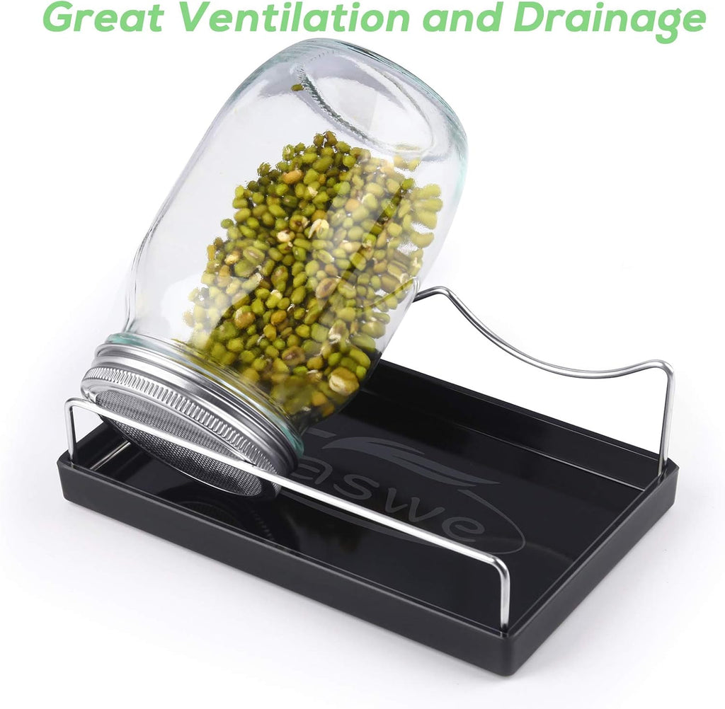 Sprouting Jar Kit-2 Wide Mouth Quart Mason Jars with 316 Stainless Steel Screen Sprout Lids,Melamine Tray,Stand and