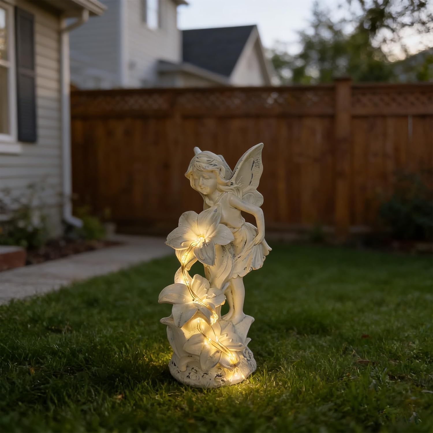 Angel Figurines Garden Statue with Solar Powered Light 12.2IN | Resin Angel Statue Decor for HOME Patio Lawn Yard