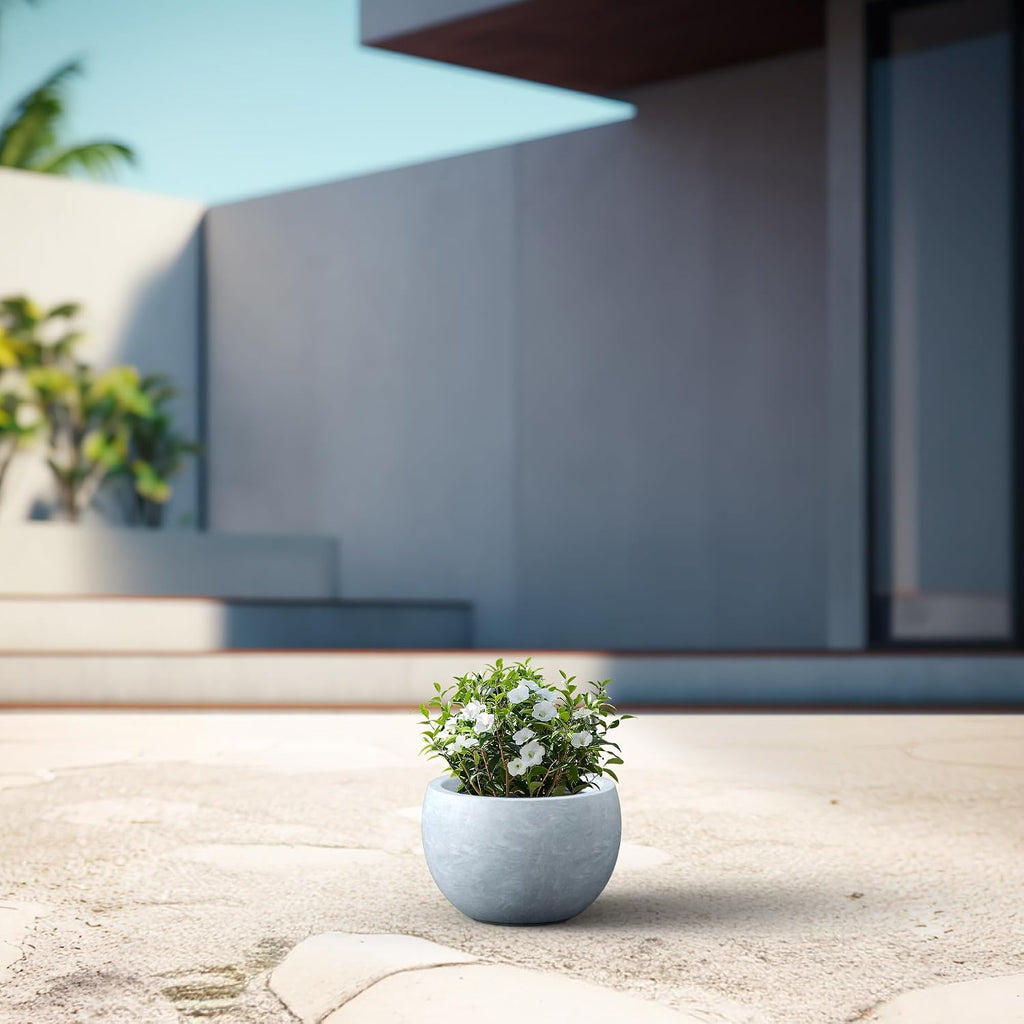 Kante Small Round Bowl Blue Gray Concrete Planter 11.8" Dia, Outdoor | Rubber Plug for Indoor, Drainage for Garden