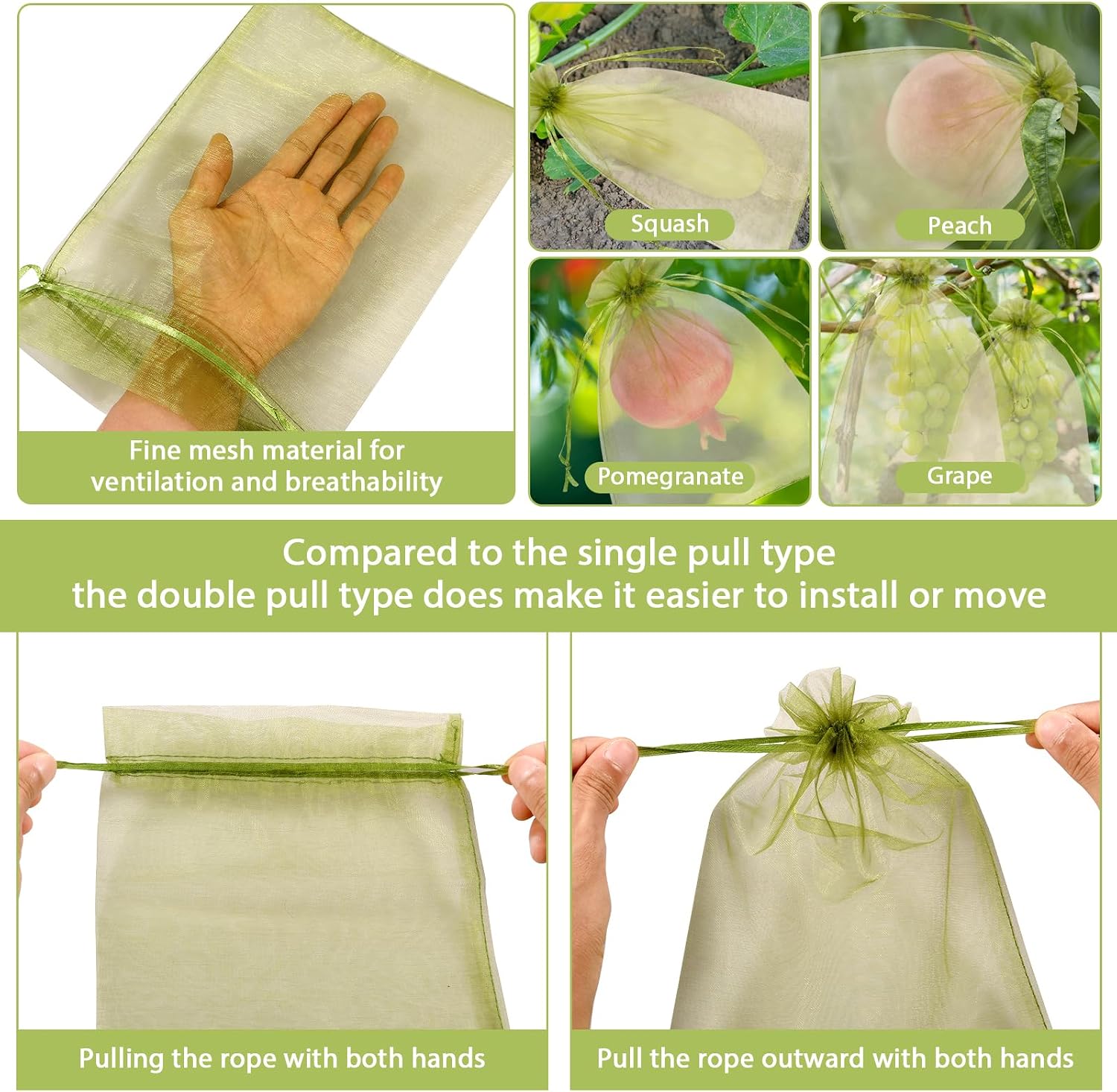 200Pcs Fruit Protection Bags, Fine Mesh Garden Netting Bags with Drawstring | Reusable Organza Fruit Tree Netting Cover