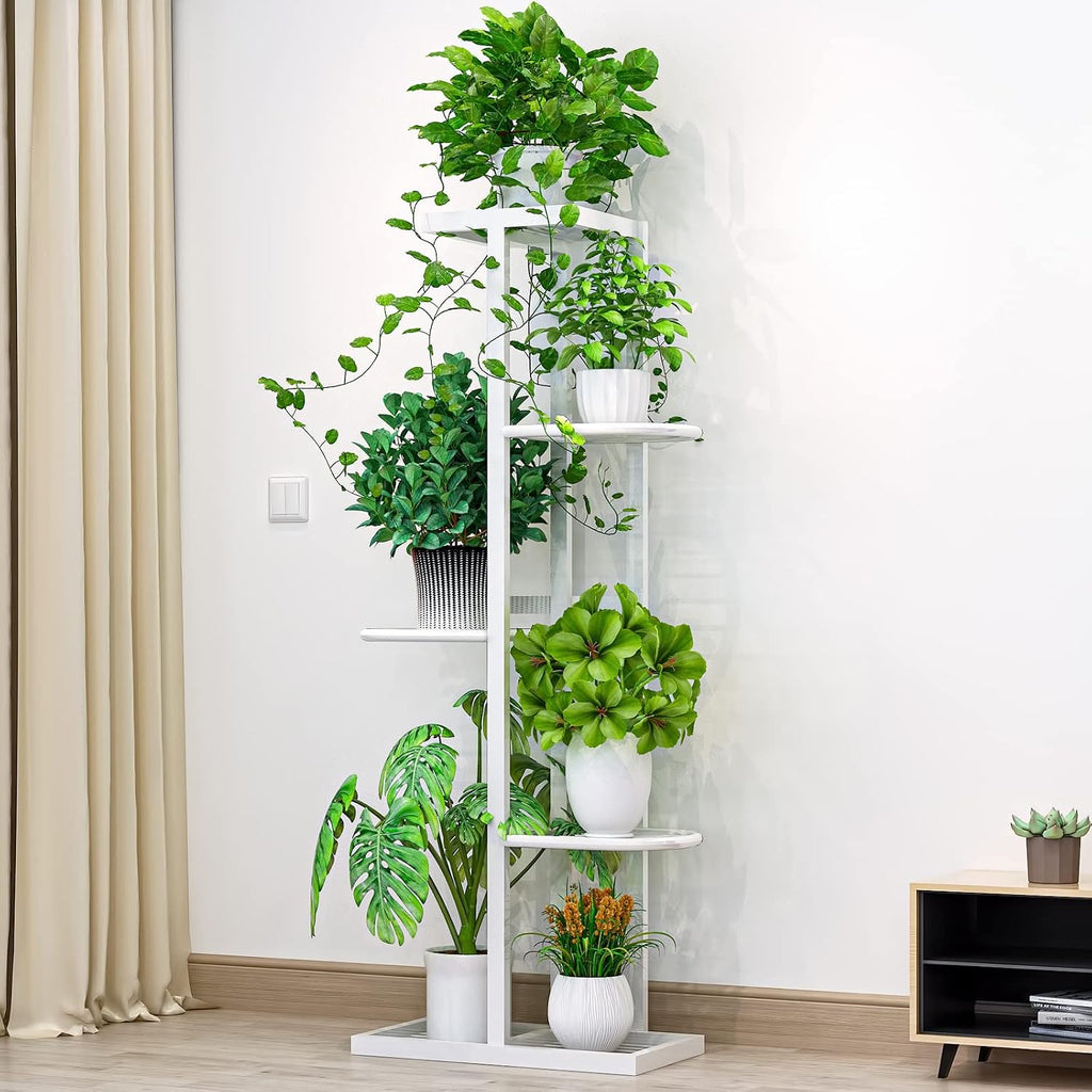 LINZINAR Plant Stand Metal 5 Tier 6 Potted Multiple Flower Pot Holder Shelf Indoor Outdoor Planter Display Shelving
