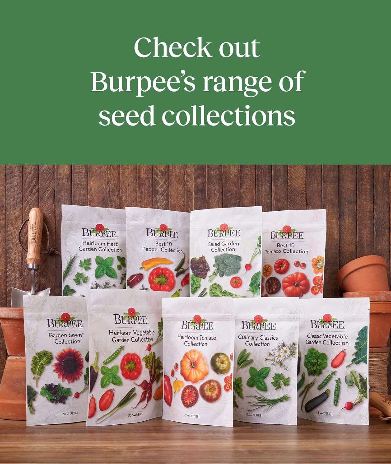 Burpee Culinary Classics Garden Collection 10 Packets of Non-GMO Chives, Cilantro, Basil, Sage, Thyme, Dill, Parsley