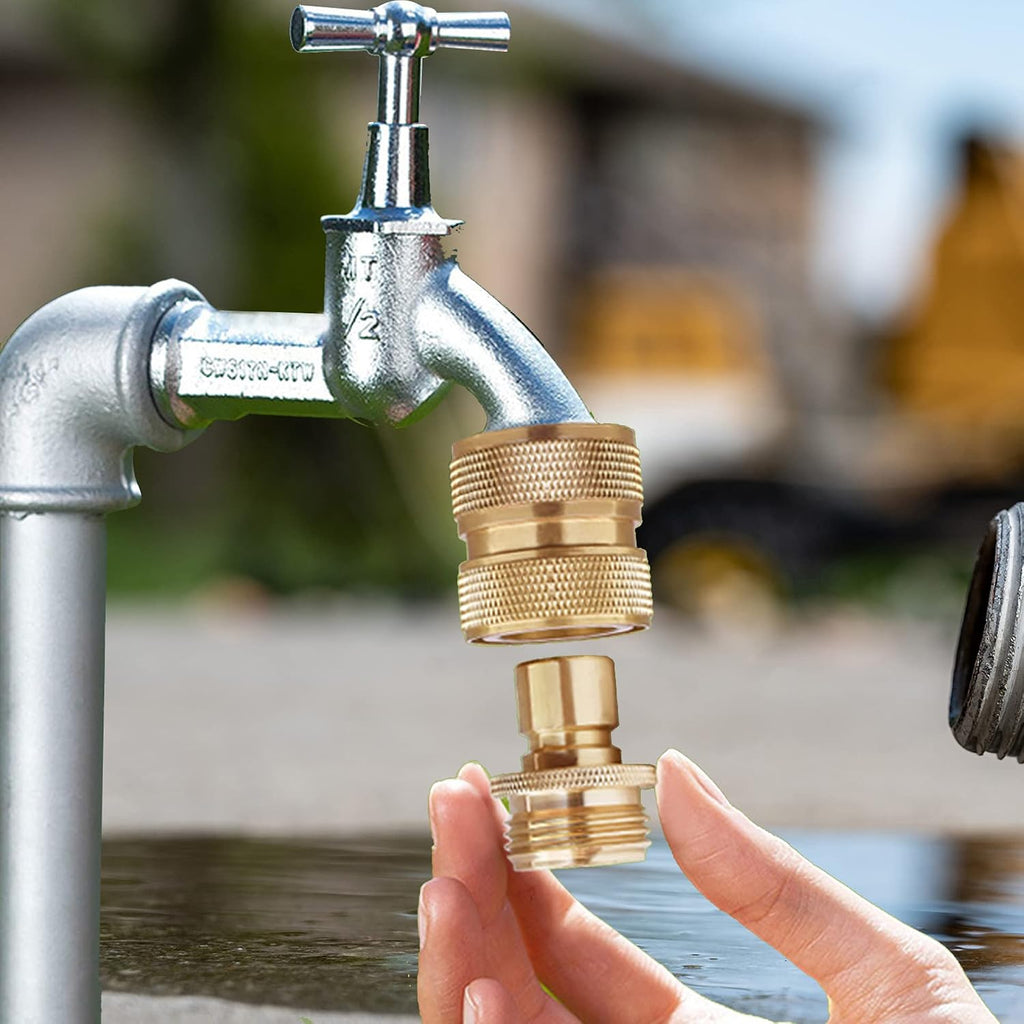 PLG Brass Garden Hose Quick Connect Fittings 3/4 Inch - Leak-Proof for Nozzles, Watering & Car Washing, 4 Pack