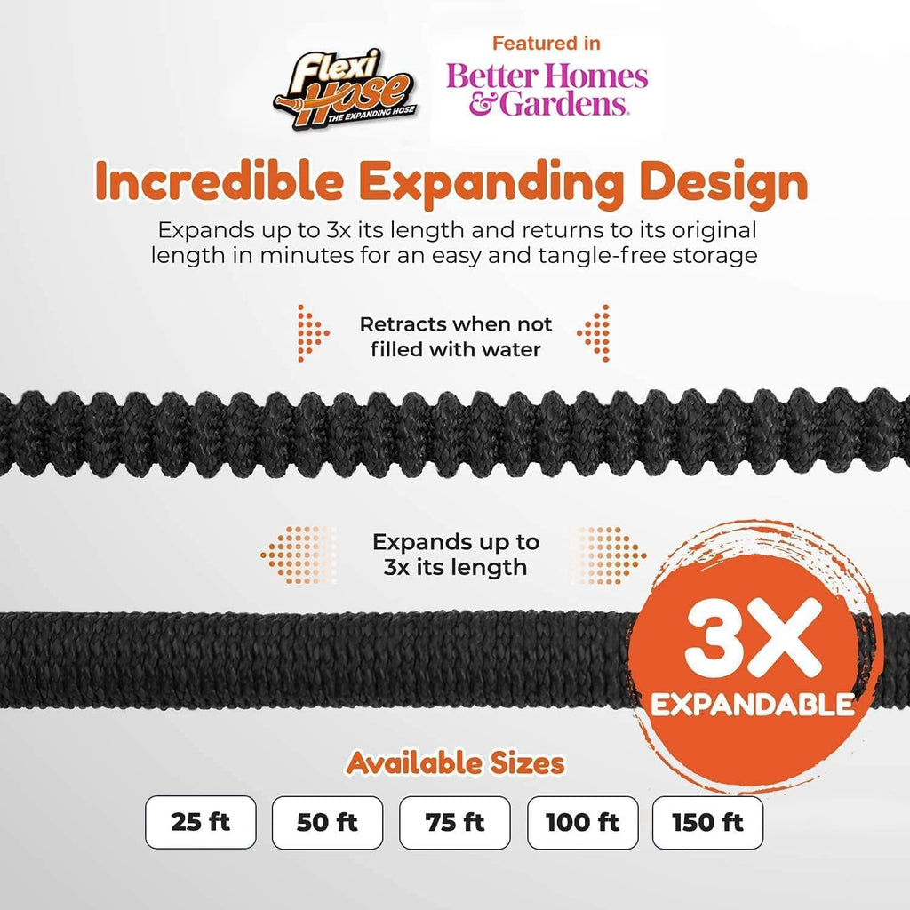 Flexi Hose with 8 Function Nozzle, 150FT - Lightweight Expandable Garden Hose, No-Kink Flexibility, 3/4 Inch Solid