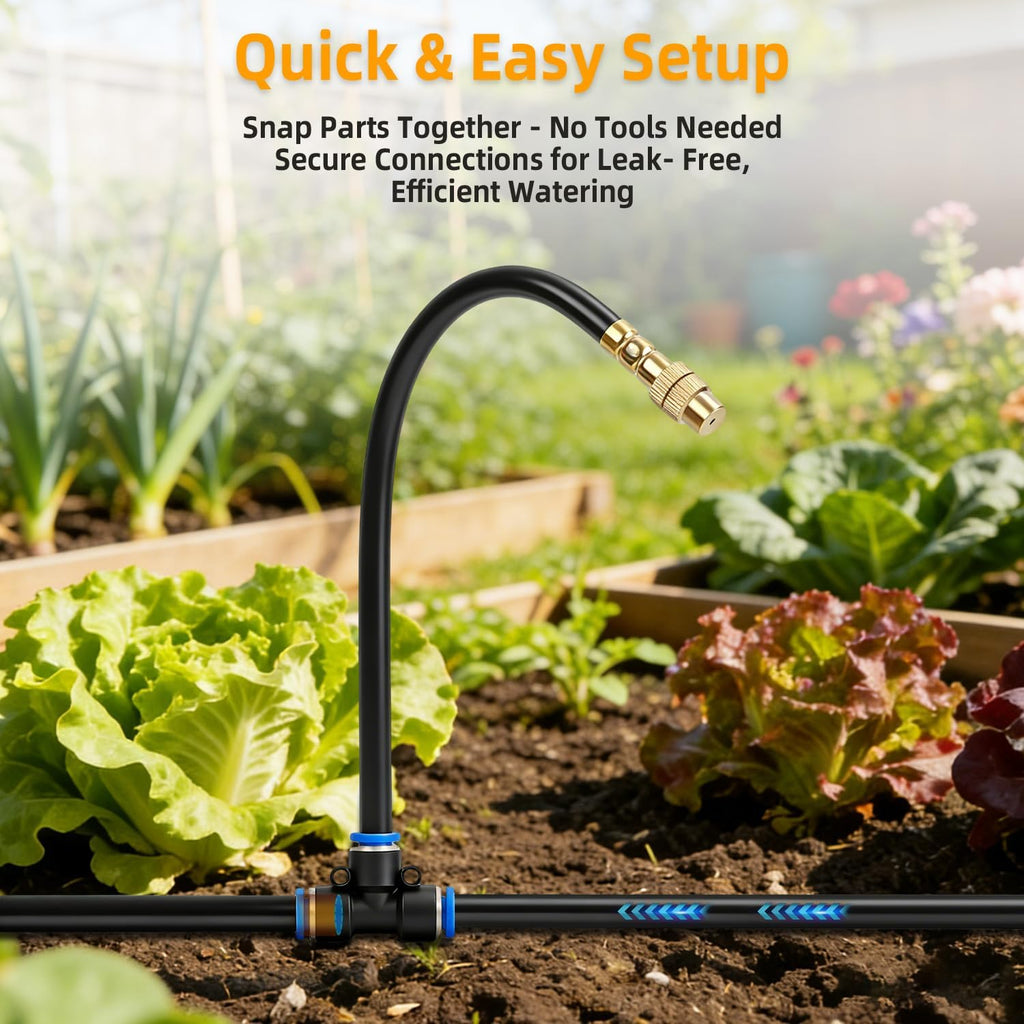 100FT 1/4" Drip Irrigation System, 2026 Upgrade Garden Irrigation Kit with 24pcs 360° Adjustable Copper Nozzles, DIY