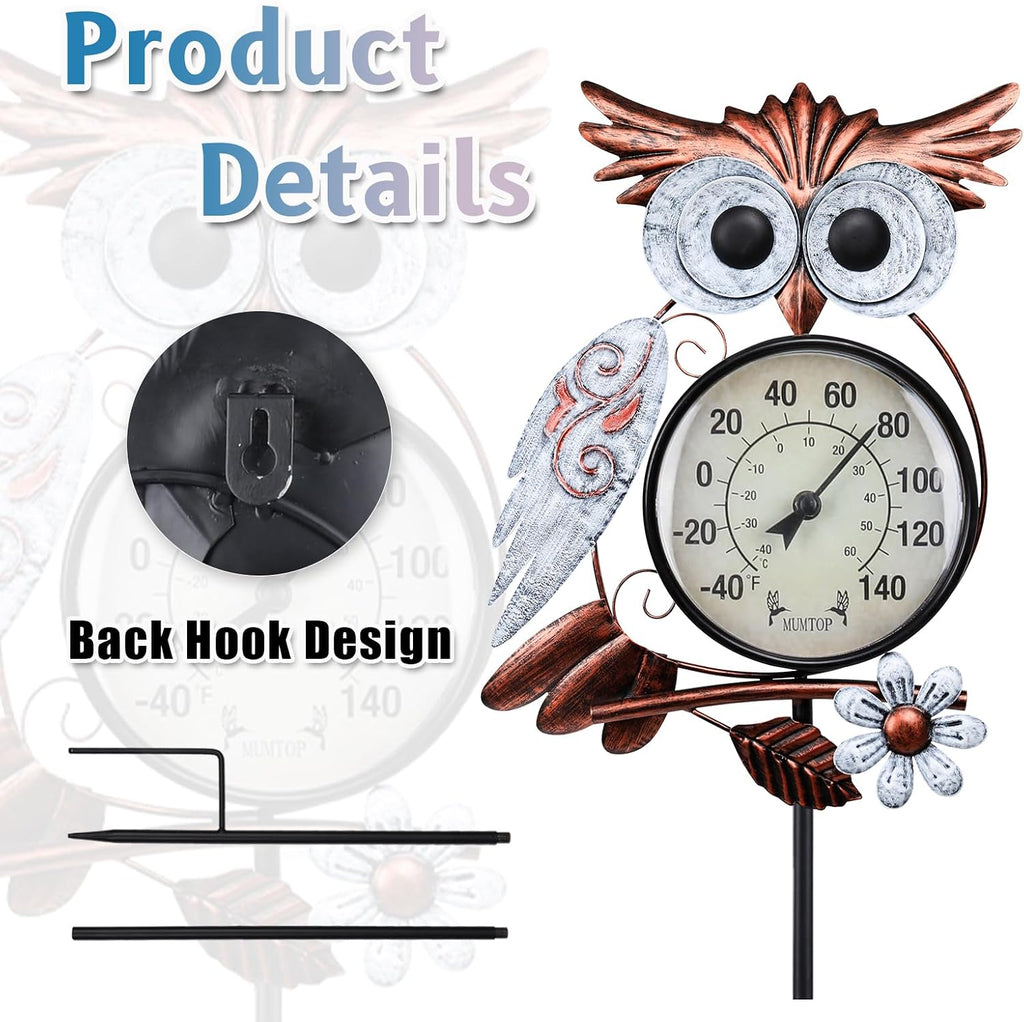 Outdoor Thermometer, Owl Outside Decor for Patio, Yard and Garden | No Battery Needed Waterproof Indoor and Outdoor