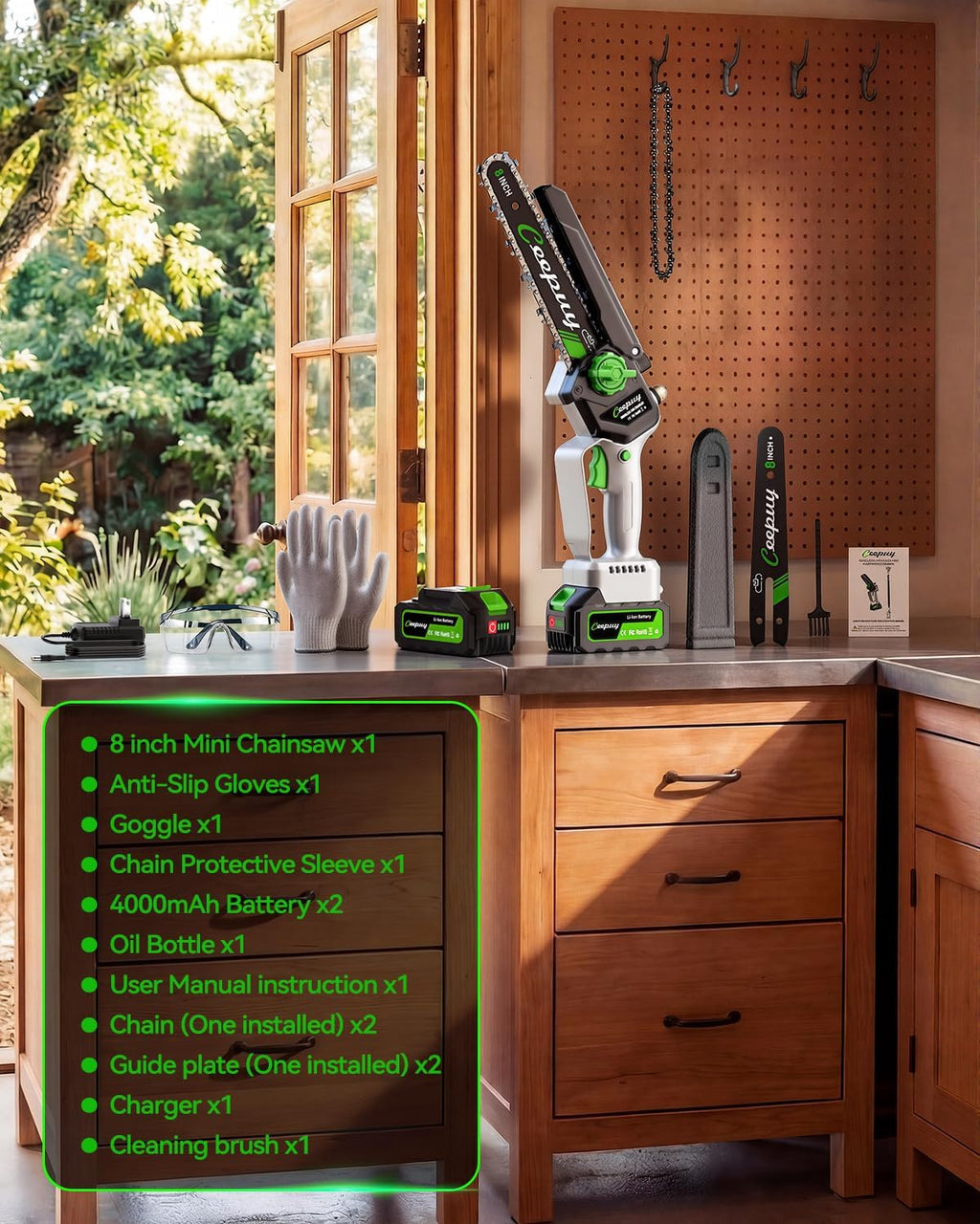 CEEPUY 8 Inch Brushless Mini Chainsaw with 2×4000mAh Batteries, Battery Powered Handheld Electric Chainsaw with