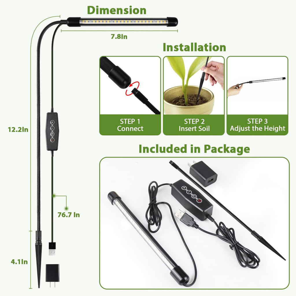 Grow Light for Indoor Plants Growing, 6000K Full Spectrum Gooseneck Plant Lamp for Seedings Succulents Small Plants