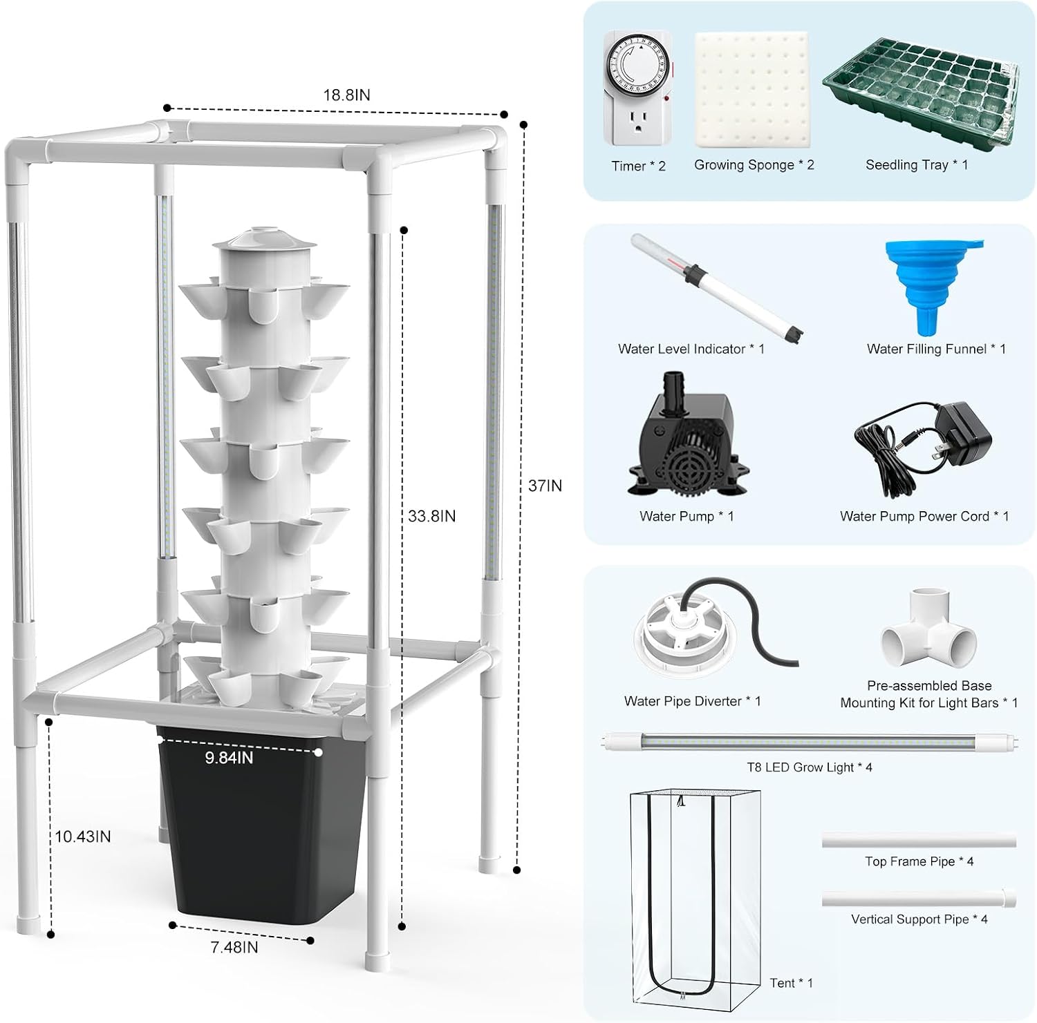 JESLED 6 Tiers Hydroponics Growing System Kits with LED Grow Lights,Tent | Dual Auto Timers Indoor Vertical Hydroponic