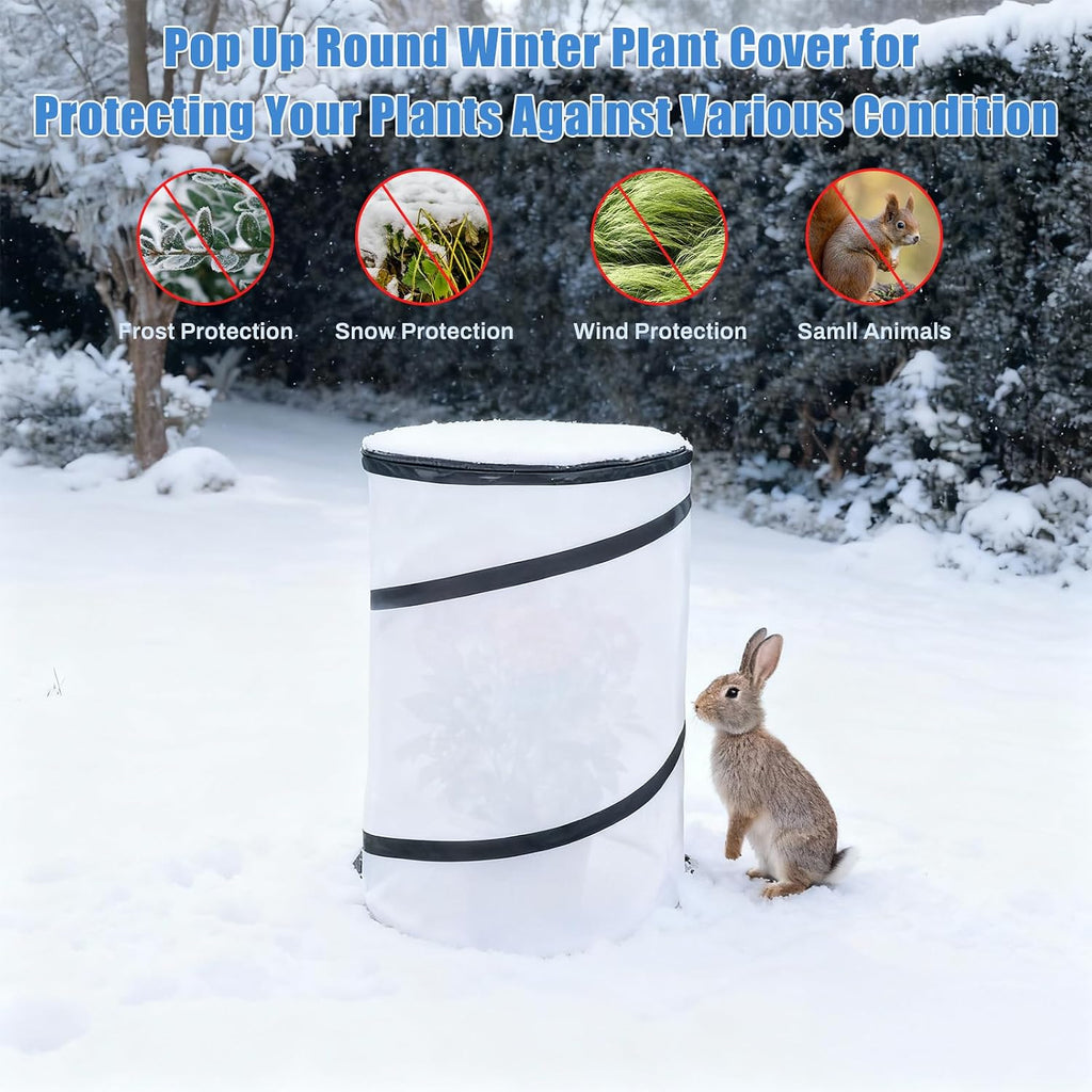 2 Pcs 12"×21" Pop Up Round Winter Frost Plant Cover,Foldable Non Woven Winter Plant Freeze Protection Tent with Ground