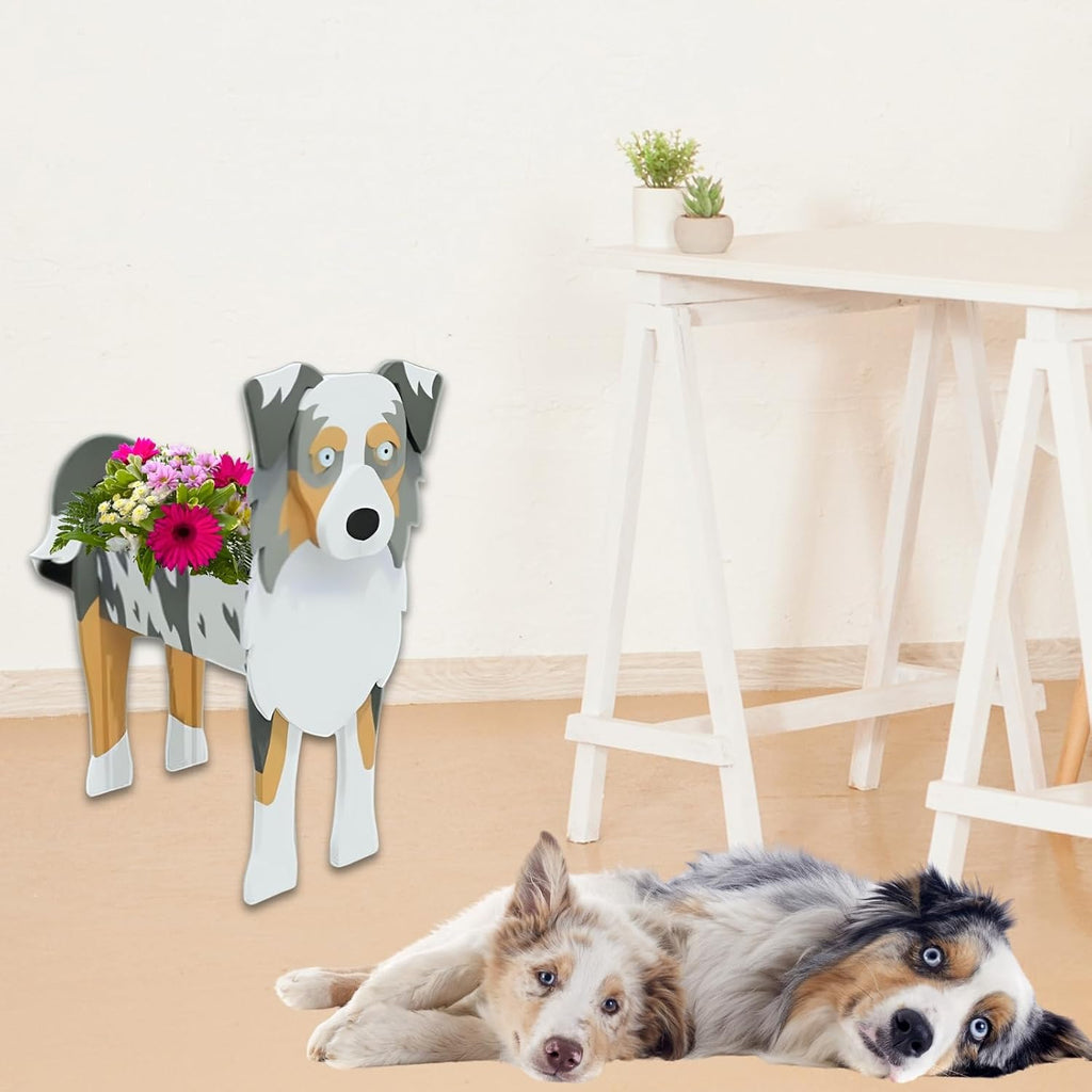 Australian Shepherd Dog Planter Pots, Animal Shaped Flower Pot | Cute Plant Gift for Women and Pet Lovers, Indoor