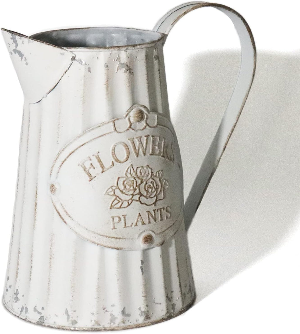 Galvanized Pitcher Antique Watering Can Retro Jug Metal Vase Rustic Vintage Primitive Pitcher Farmhouse Country Plant