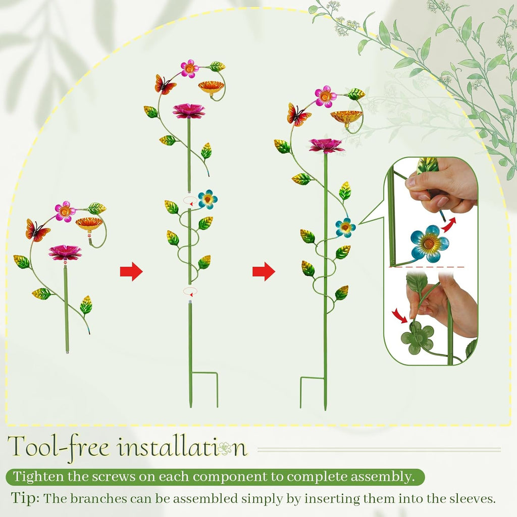 Bee Watering Station for Garden, Double-Flower Bee Bath 4 Pack | Colorful Butterfly Feeder, Metal Bee Feeders for