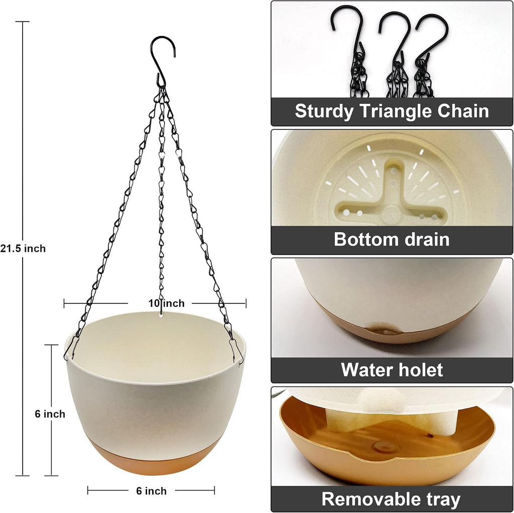 2 Pack Hanging Planters for Outdoor Indoor Plants, 10 Inch Plastic Outdoor Hanging Planter, Hanging Flower Pots for