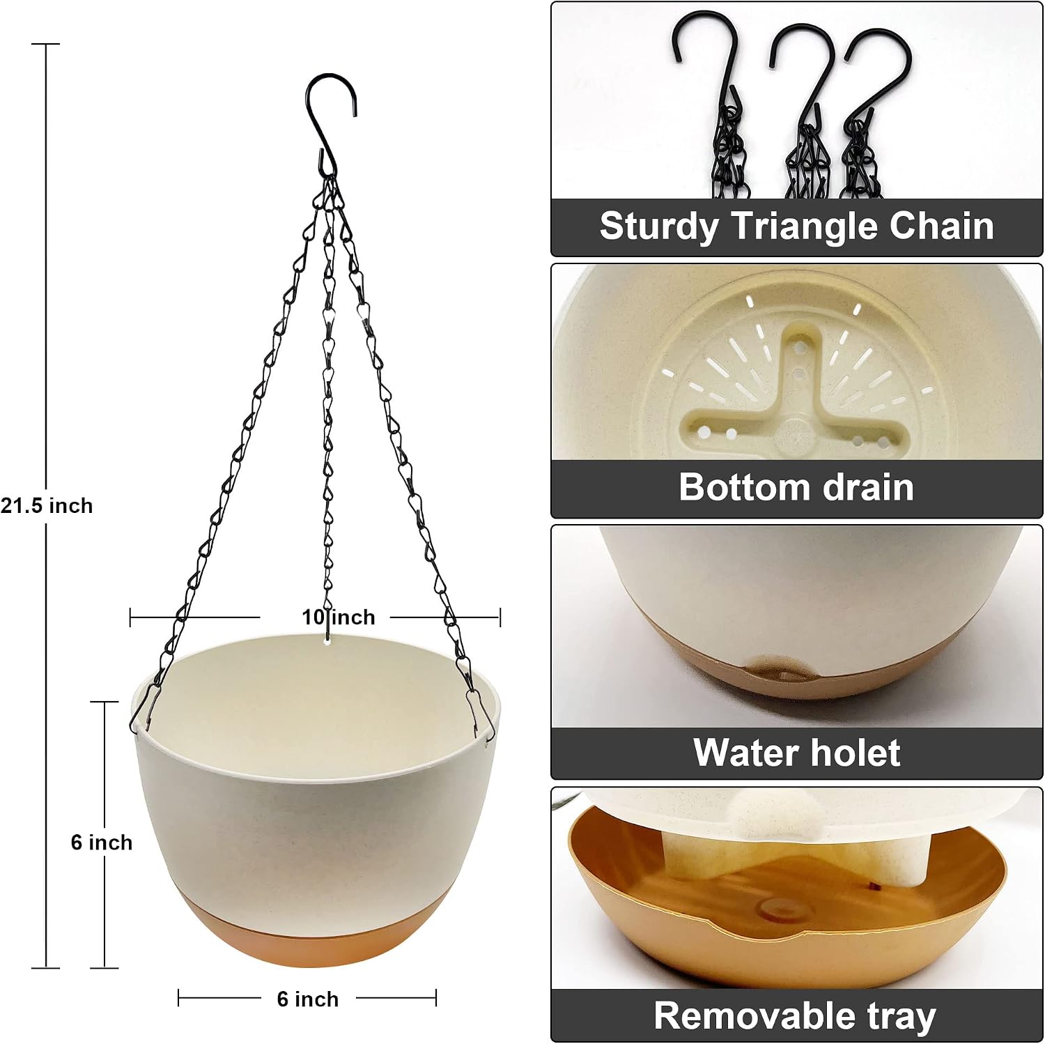 2 Pack Hanging Planters for Outdoor Indoor Plants, 10 Inch Plastic Outdoor Hanging Planter, Hanging Flower Pots for