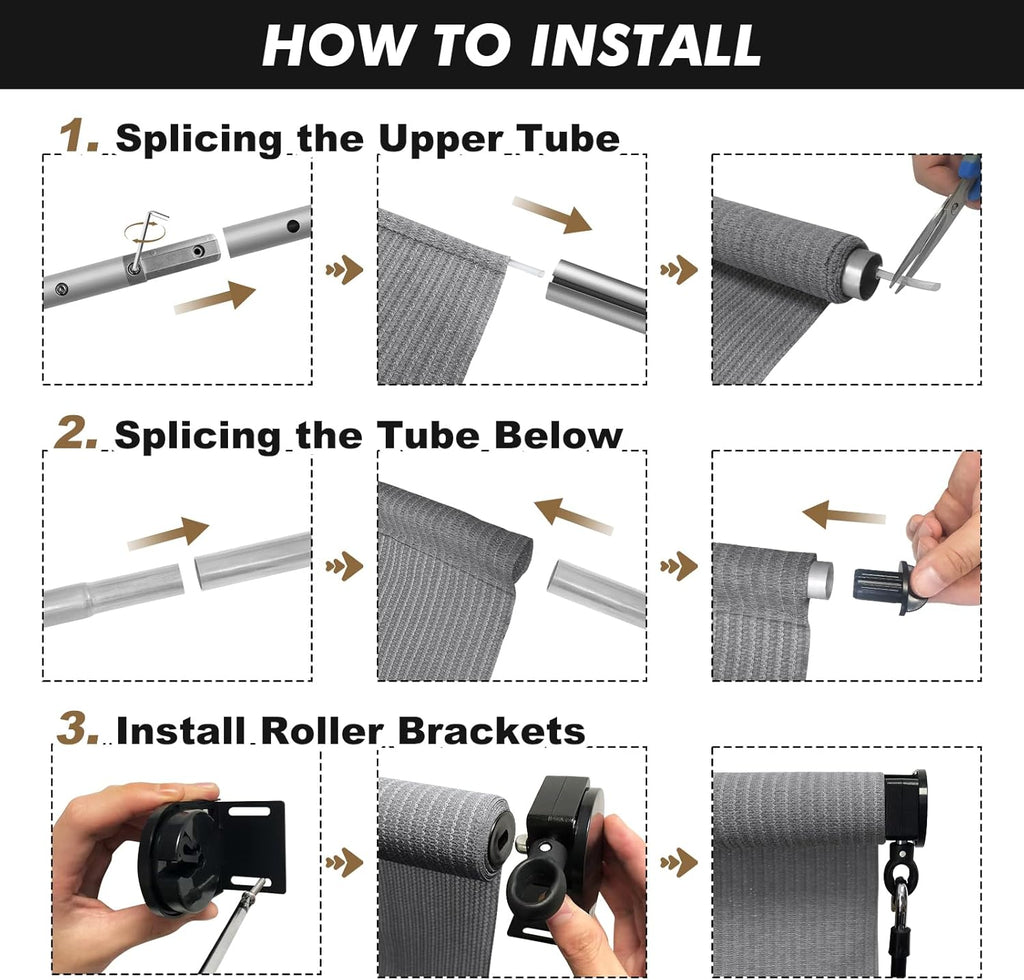 Outdoor Roller Shade 8' W x 8' H, Gray Exterior Cordless Patio Shades Roll Up Blinds with Spliced Pole Design, (2