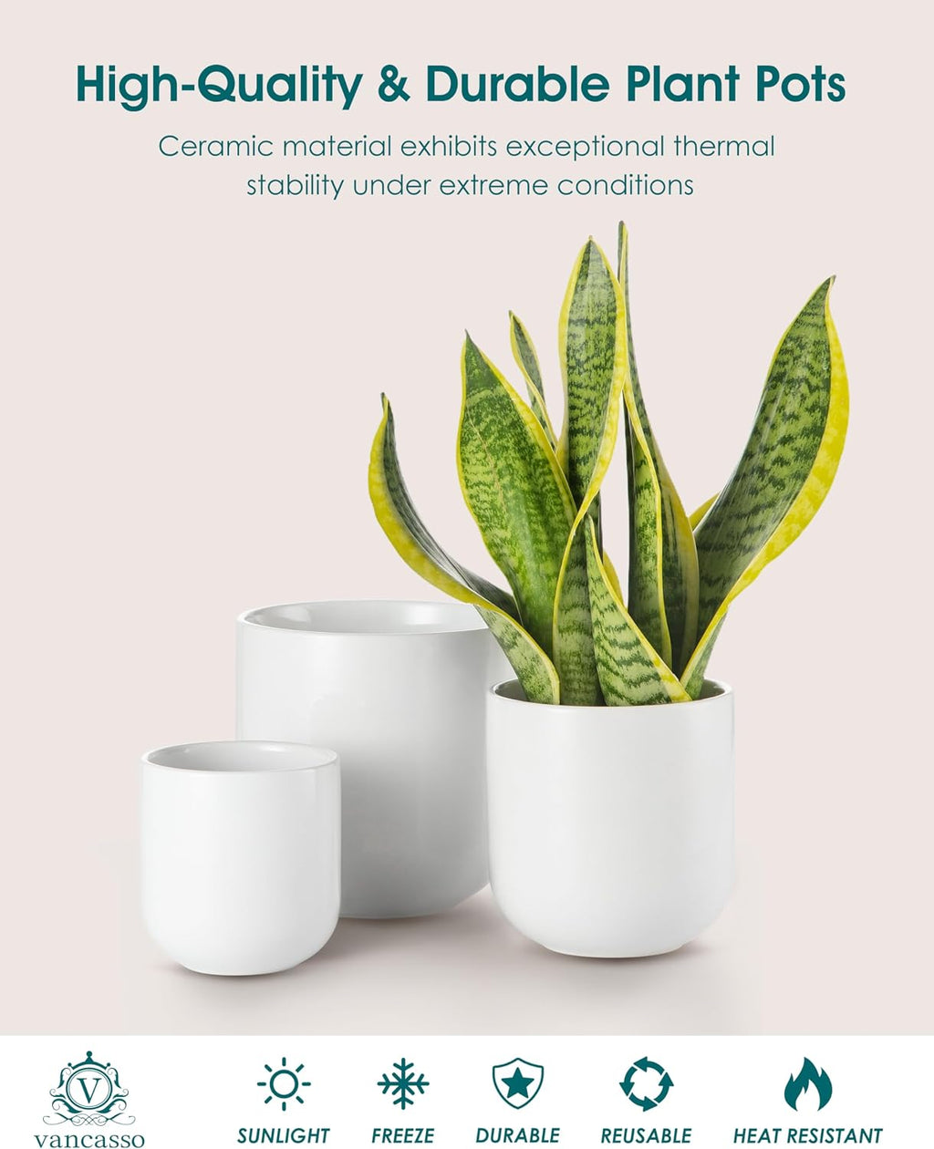 vancasso Ceramic Plant Pots, 4+5+6 inches, Set of 3, Planters with Drainage Hole, Flower Pots Planters Pots for Indoor