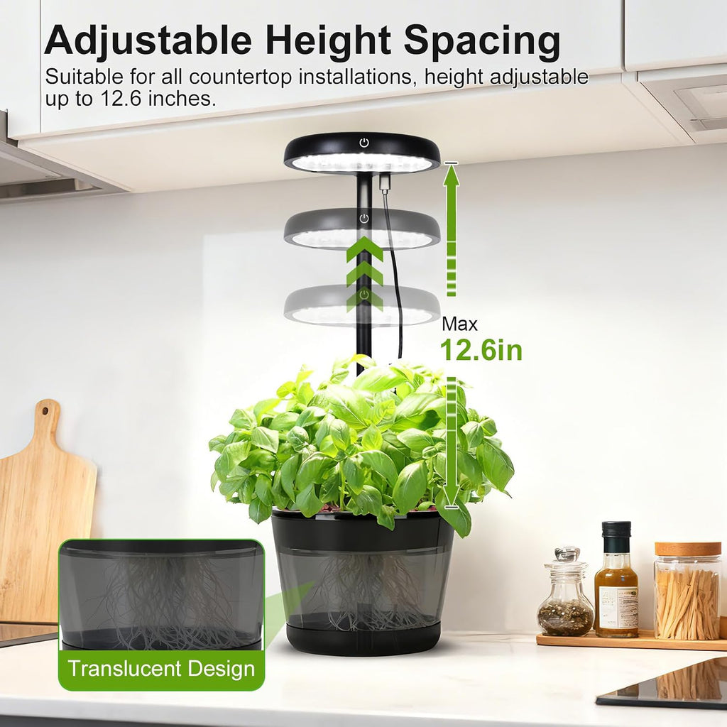 Indoor Clay Pebbles Hydroponic Gardening System with 20W LED Plant Grow Light.The Translucent hydroponic Growing System