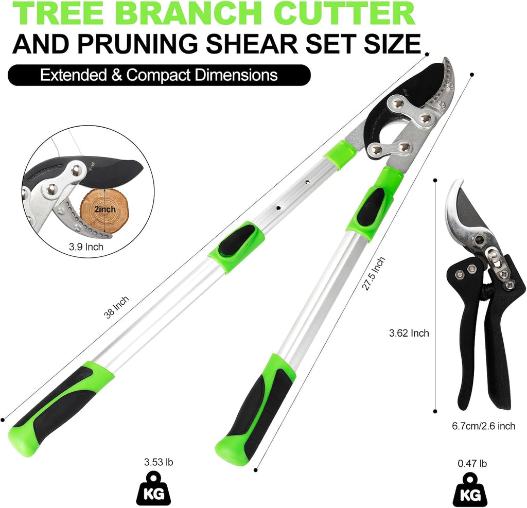 28-38" Extendable Loppers & Pruning Shears Set, SK5 Compound Action 2" Cut | Heavy Duty, Tree Trimmer, Branch Cutter