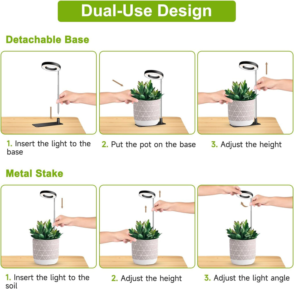 Kullsinss 3.5in Halo Plant Lights for Indoor Growing, 48 LEDs Full Spectrum | Black Grow Light with Base, 6/12/16H