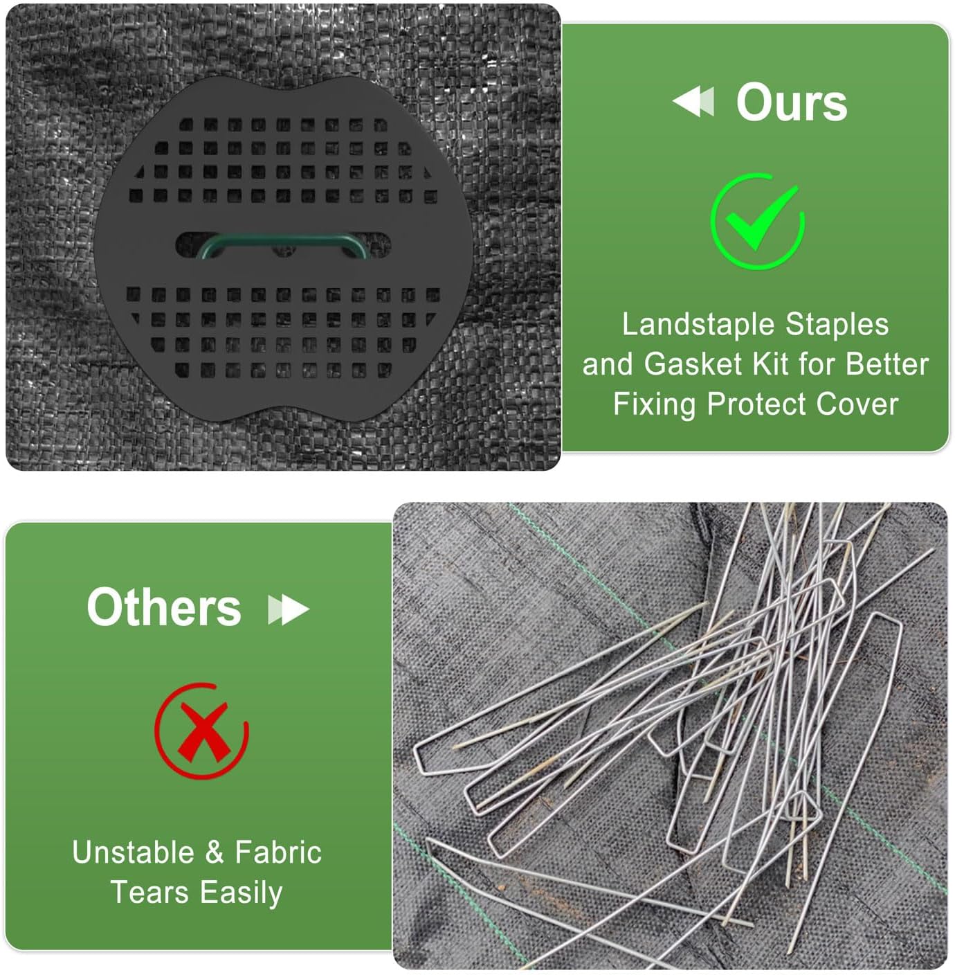 Landscape Staples 6Inch 100pcs Garden Stakes + 100pcs Gasket, Lawn Pins with Spray Coating Craft,11Gauge Anti-Rust
