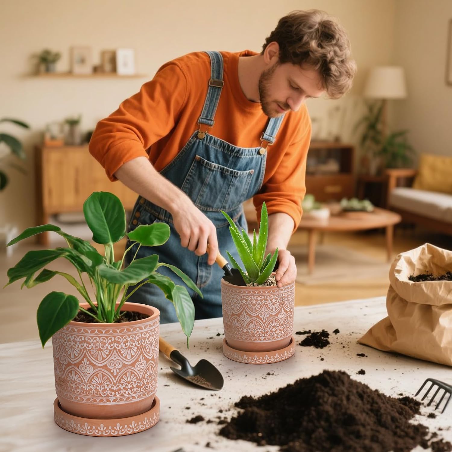 Set of 2 Terracotta Plant Pots 4 Inch 6 Inch, Small Medium Clay Planter Pot, Ceramic Cactus Flower Succulent Pot with