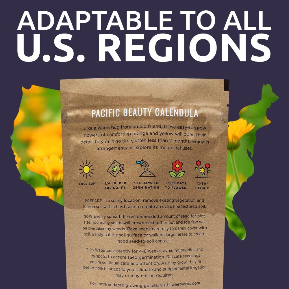 Calendula ‘Pacific Beauty Mix’ – Bulk Quarter Pound Bag – Over 12,000 Open Pollinated Non-GMO Wildflower Seeds –