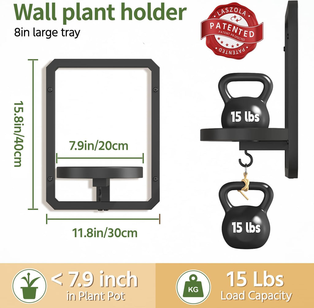 LASZOLA Plant Picture Frame Holder Shelf Wall Window Indoor, 2 Pcs Black | Modern Floating Flower Hanger Wall Mounted
